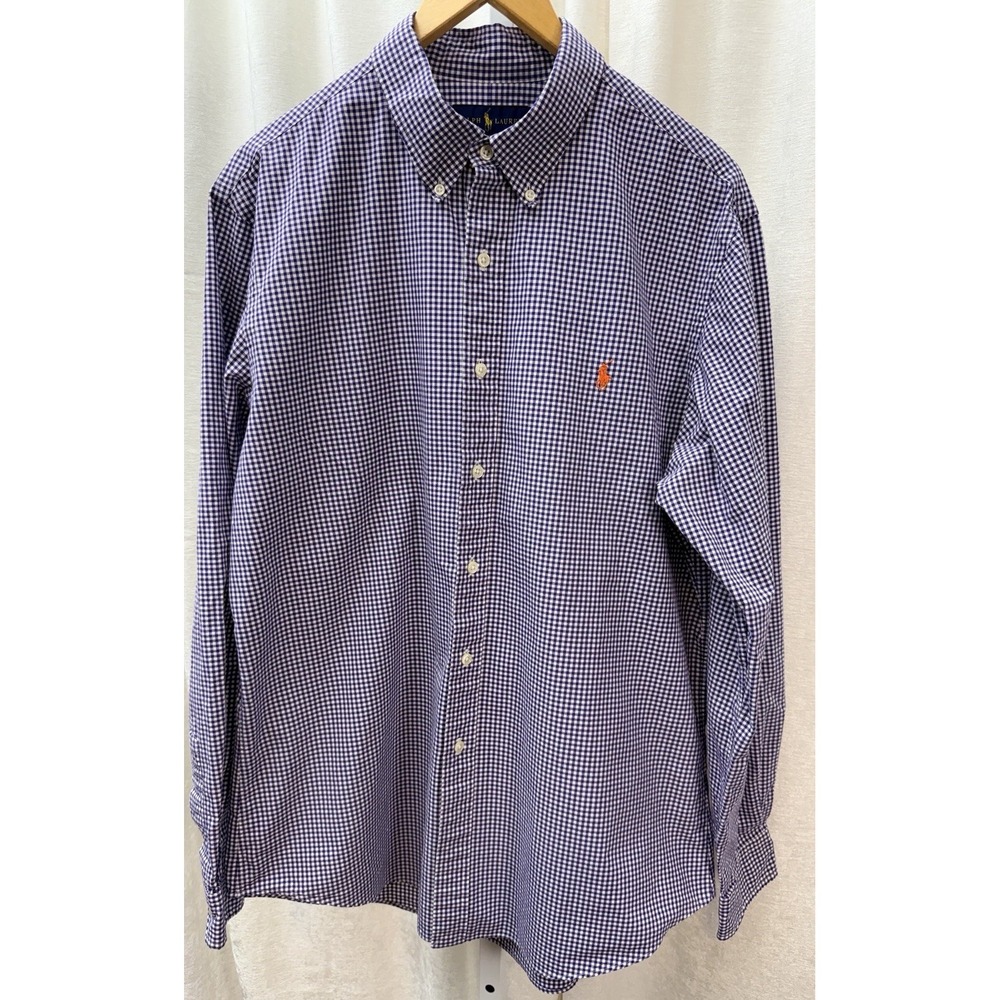 Polo Ralph Lauren Slim Shirt Men's Size XL Button Purple White Check Orange Pony